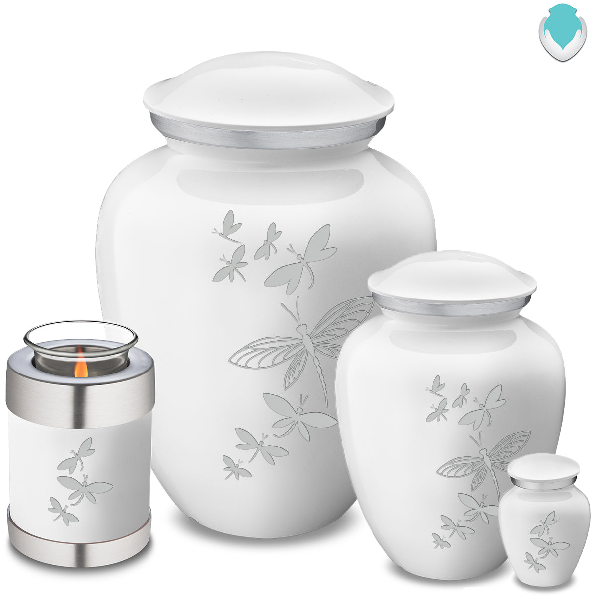 Candle Holder Embrace White Dragonflies Cremation Urn