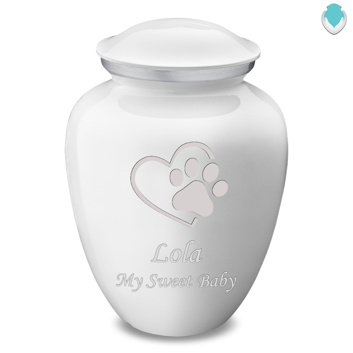 Large Embrace White Single Paw Heart Pet Cremation Urn