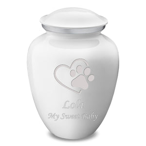 Large Embrace White Single Paw Heart Pet Cremation Urn