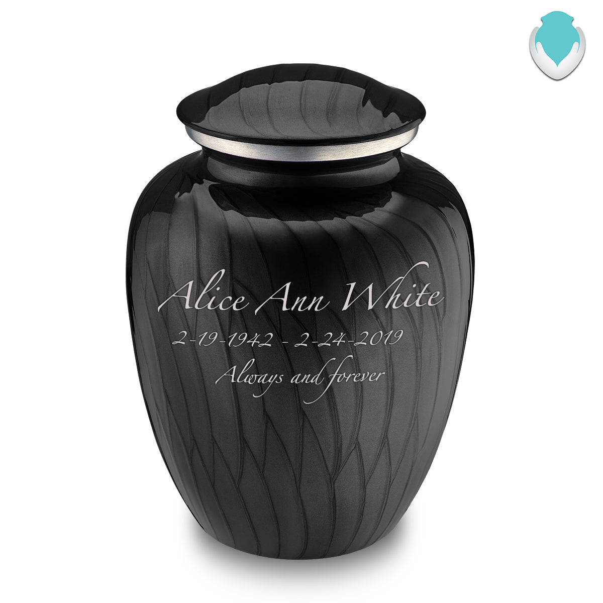 Adult Embrace Pearl Black Custom Engraved Cremation Urn