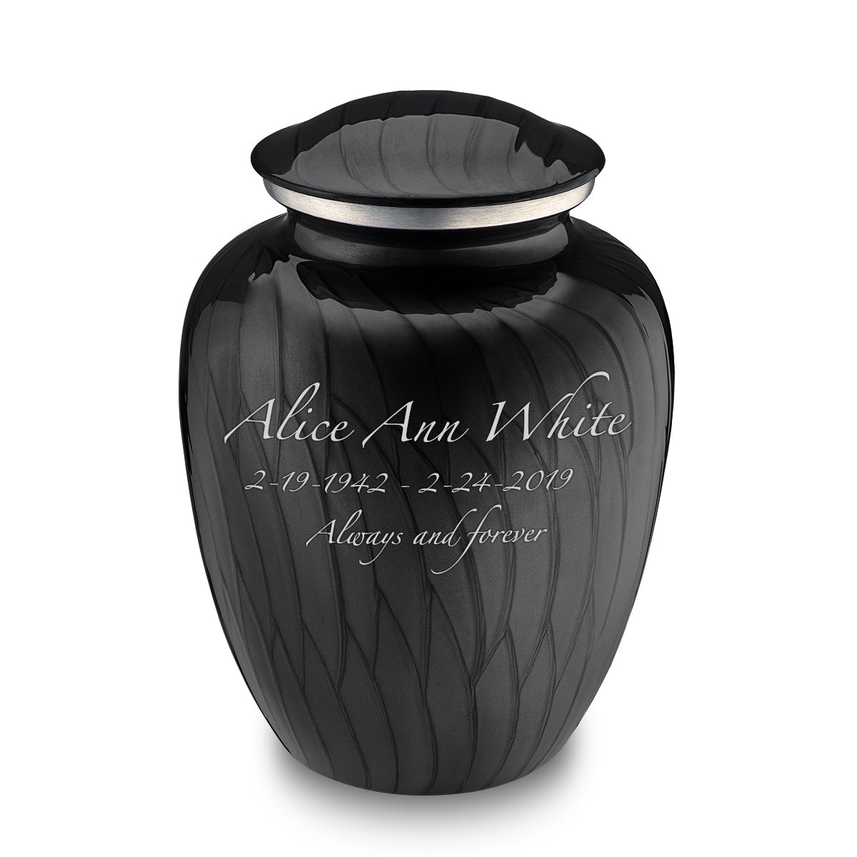 Adult Embrace Pearl Black Custom Engraved Cremation Urn