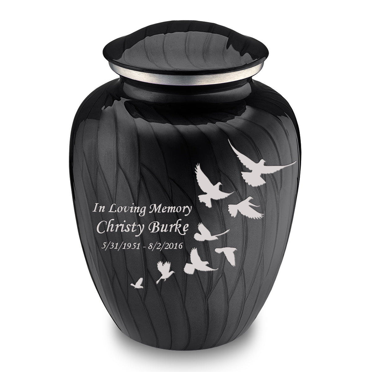 Adult Embrace Pearl Black Doves Cremation Urn