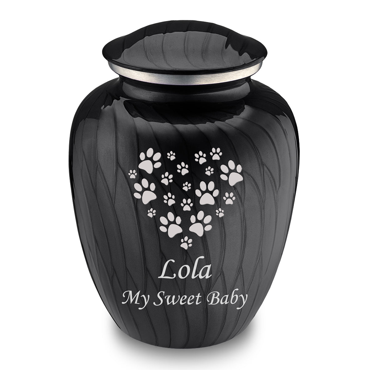 Large Embrace Pearl Black Heart Paws Pet Cremation Urn