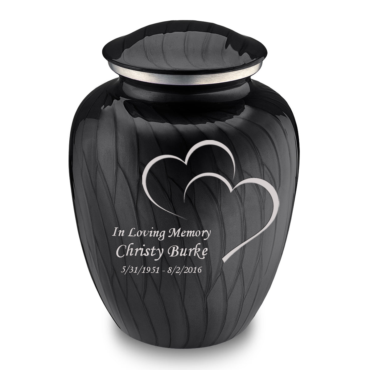 Adult Embrace Pearl Black Hearts Cremation Urn