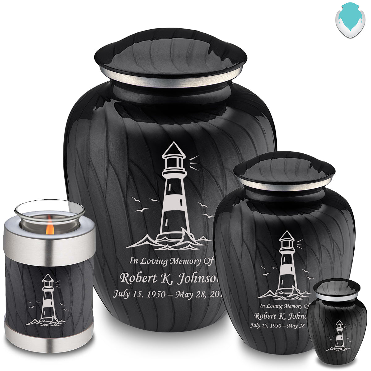 Adult Embrace Pearl Black Lighthouse Cremation Urn