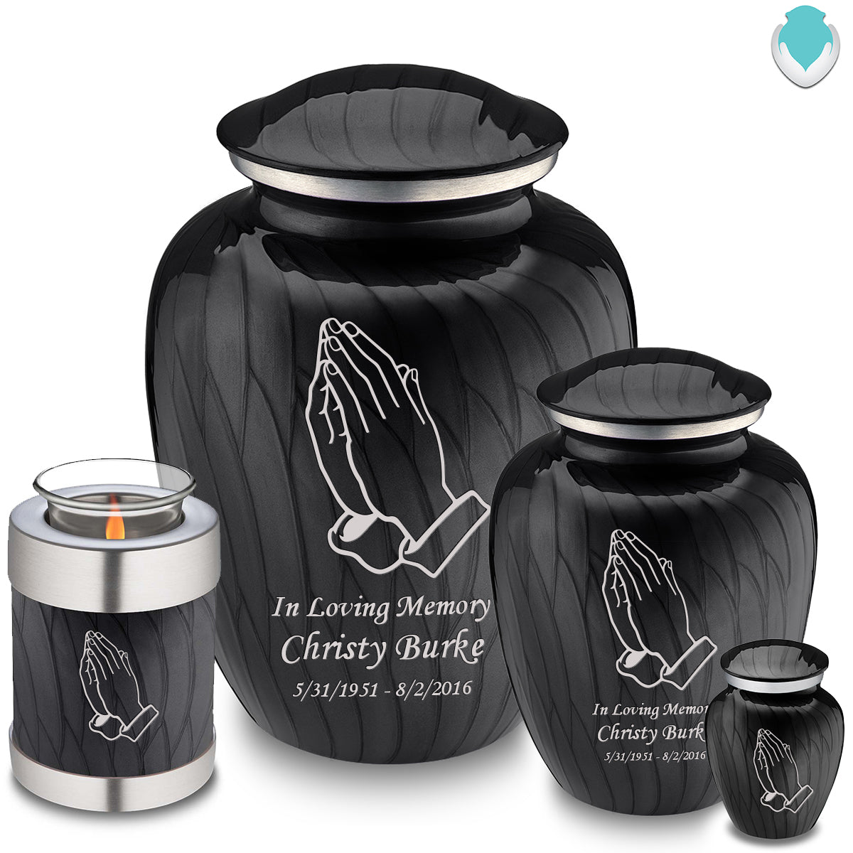 Adult Embrace Pearl Black Praying Hands Cremation Urn