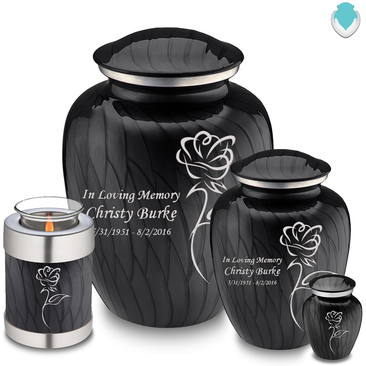 Adult Embrace Pearl Black Rose Cremation Urn