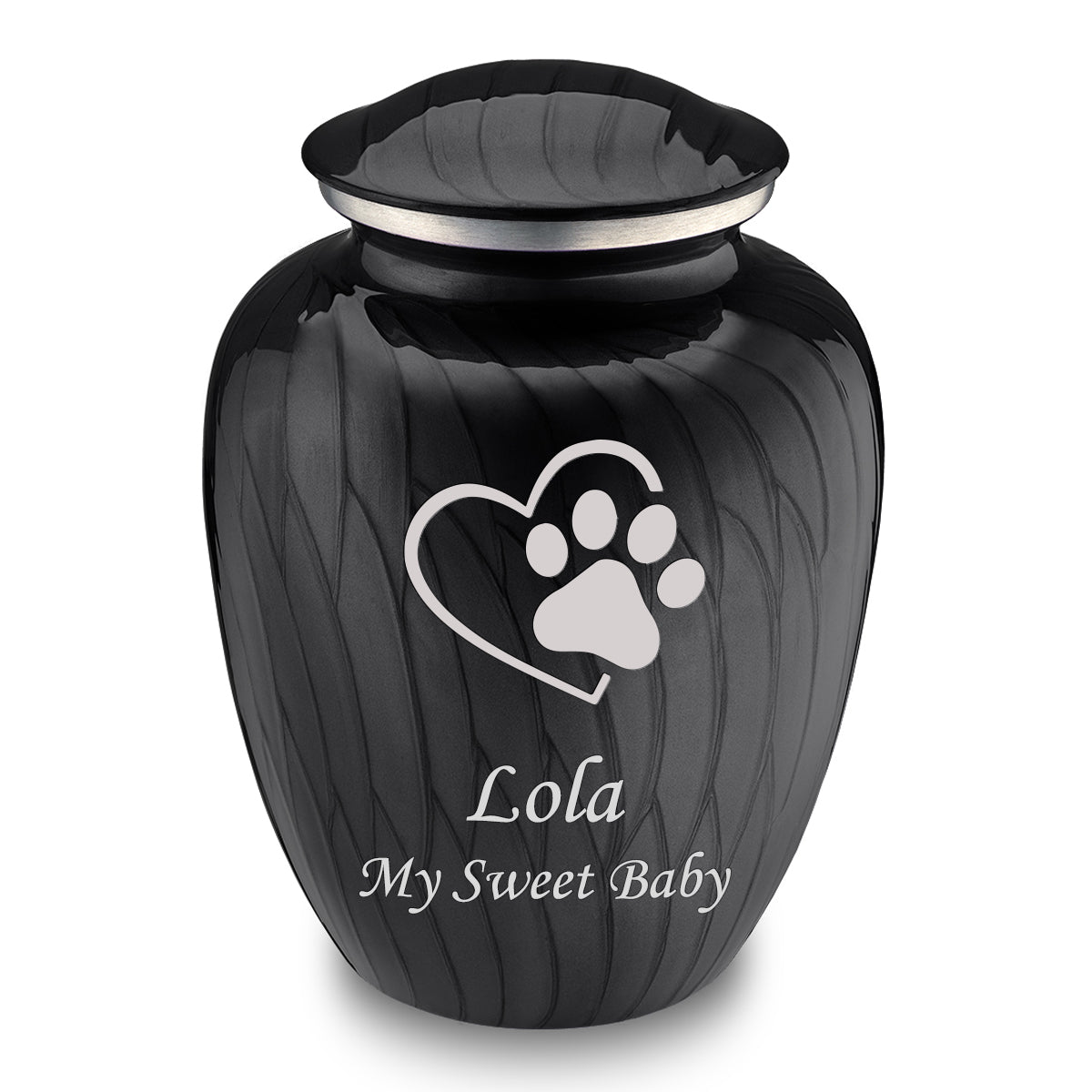 Large Embrace Pearl Black Single Paw Heart Pet Cremation Urn