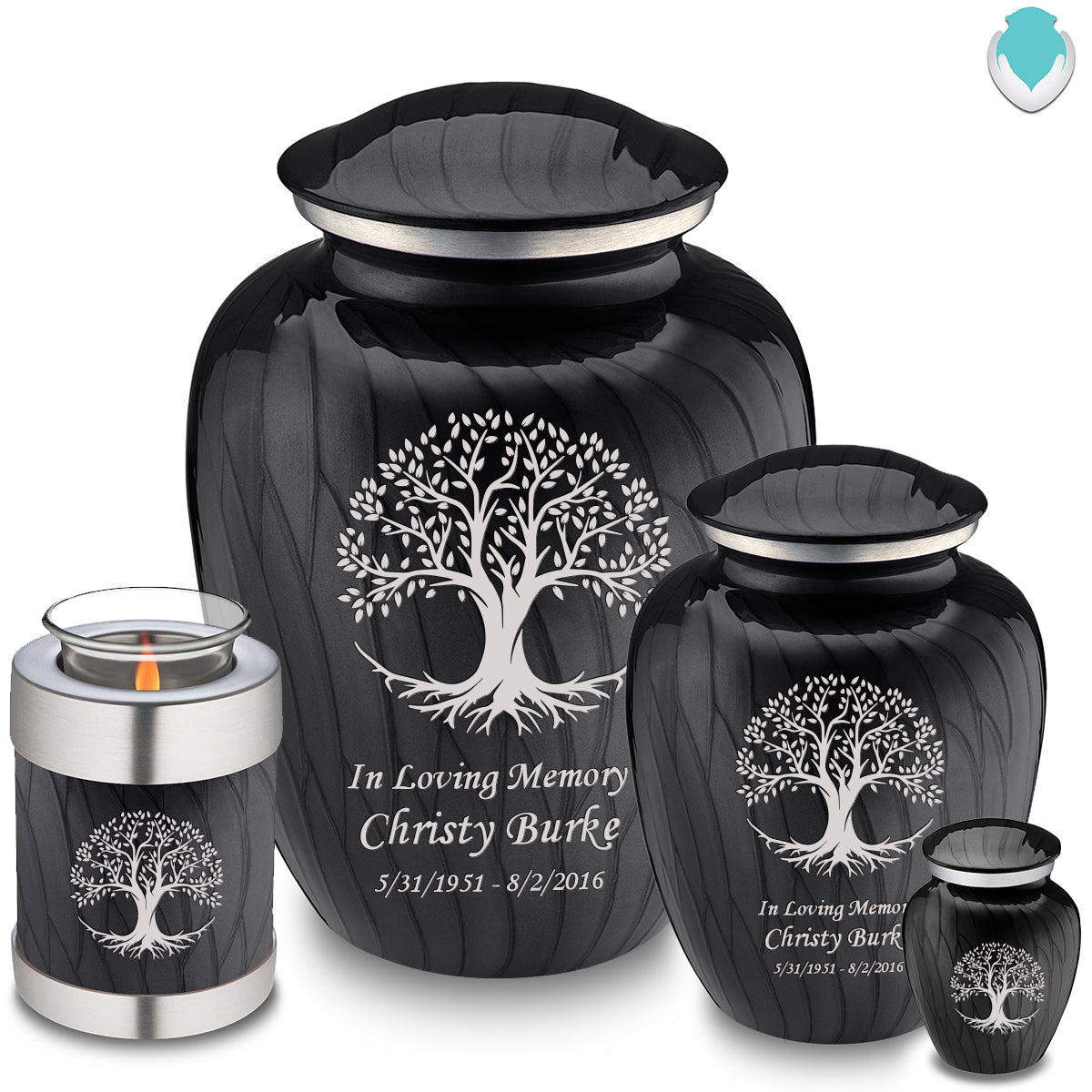 Adult Embrace Pearl Black Tree of Life Cremation Urn