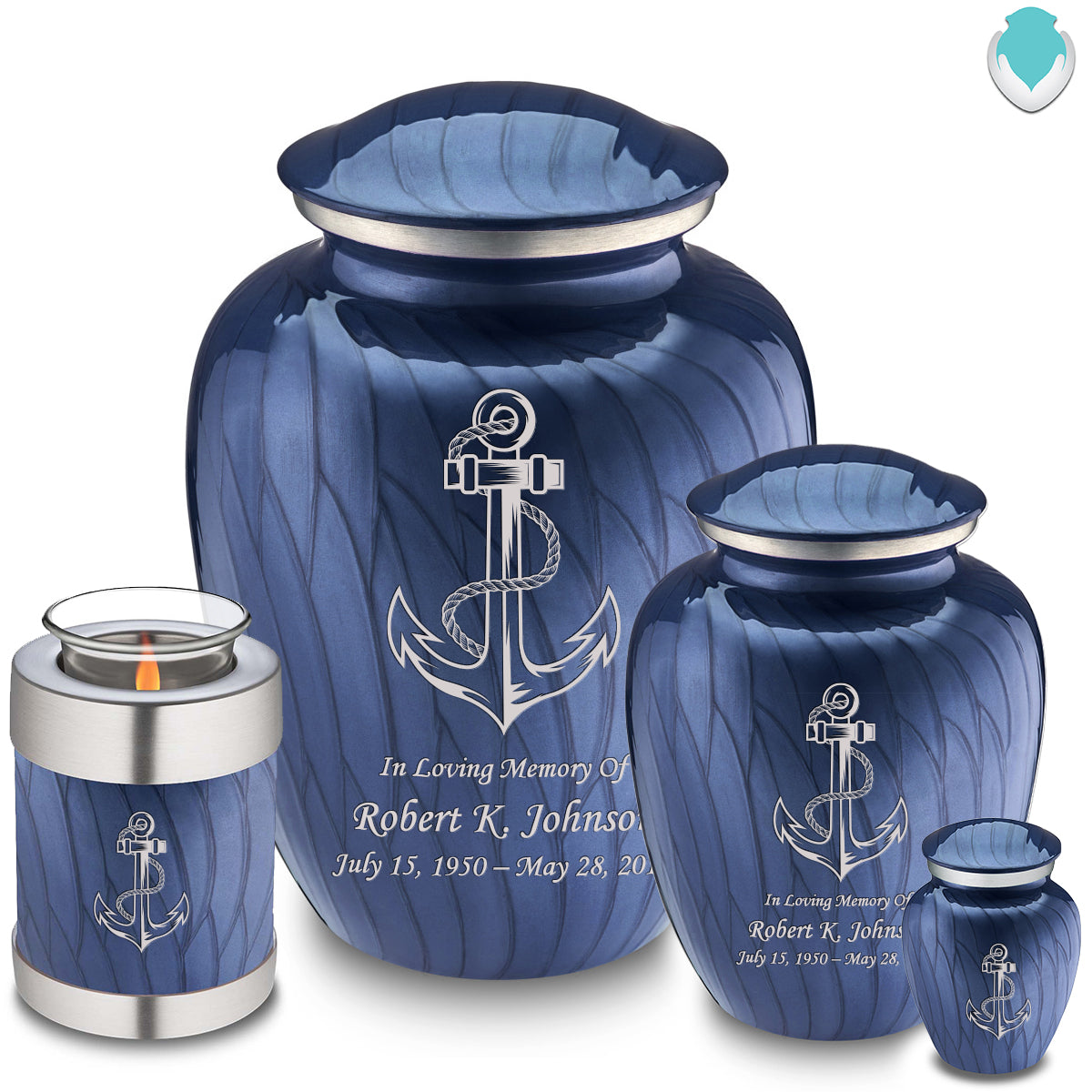 Adult Embrace Pearl Cobalt Blue Anchor Cremation Urn