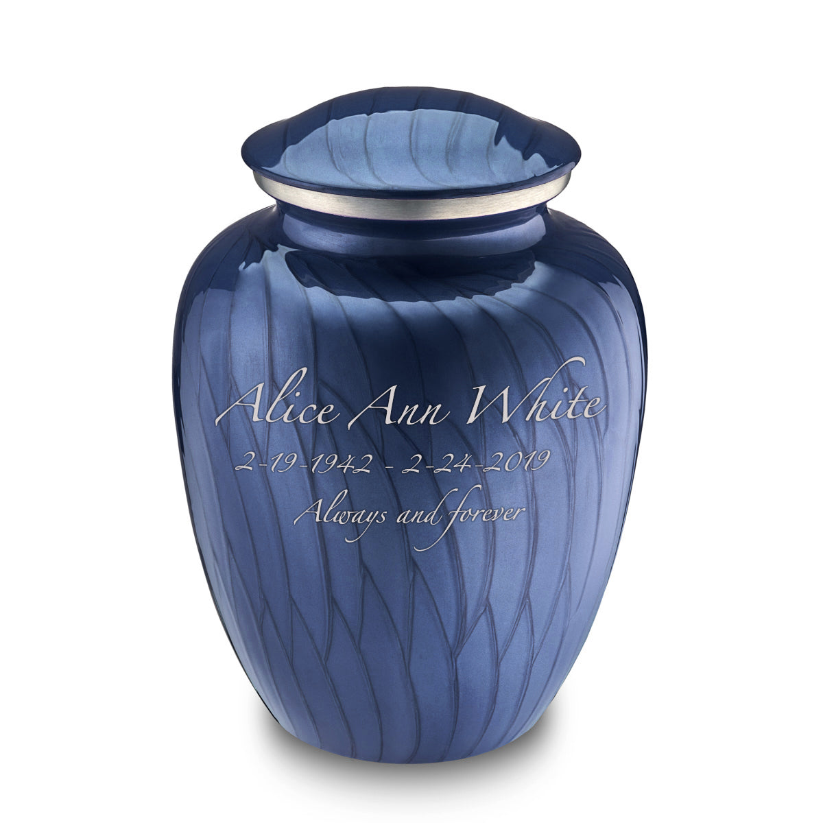 Adult Embrace Pearl Cobalt Blue Custom Engraved Cremation Urn