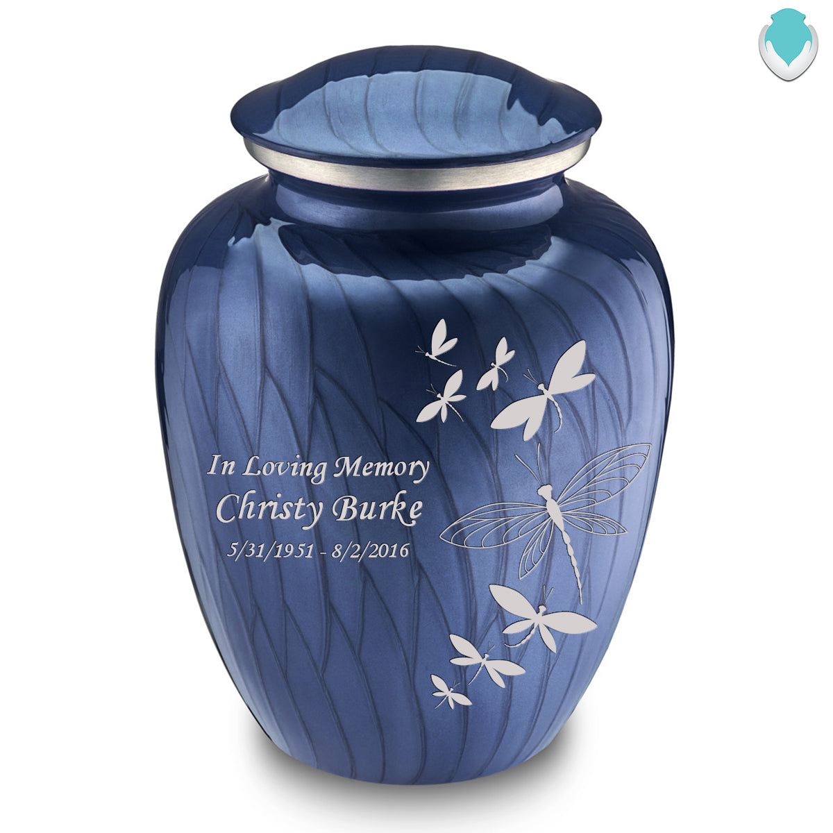 Adult Embrace Pearl Cobalt Blue Dragonflies Cremation Urn