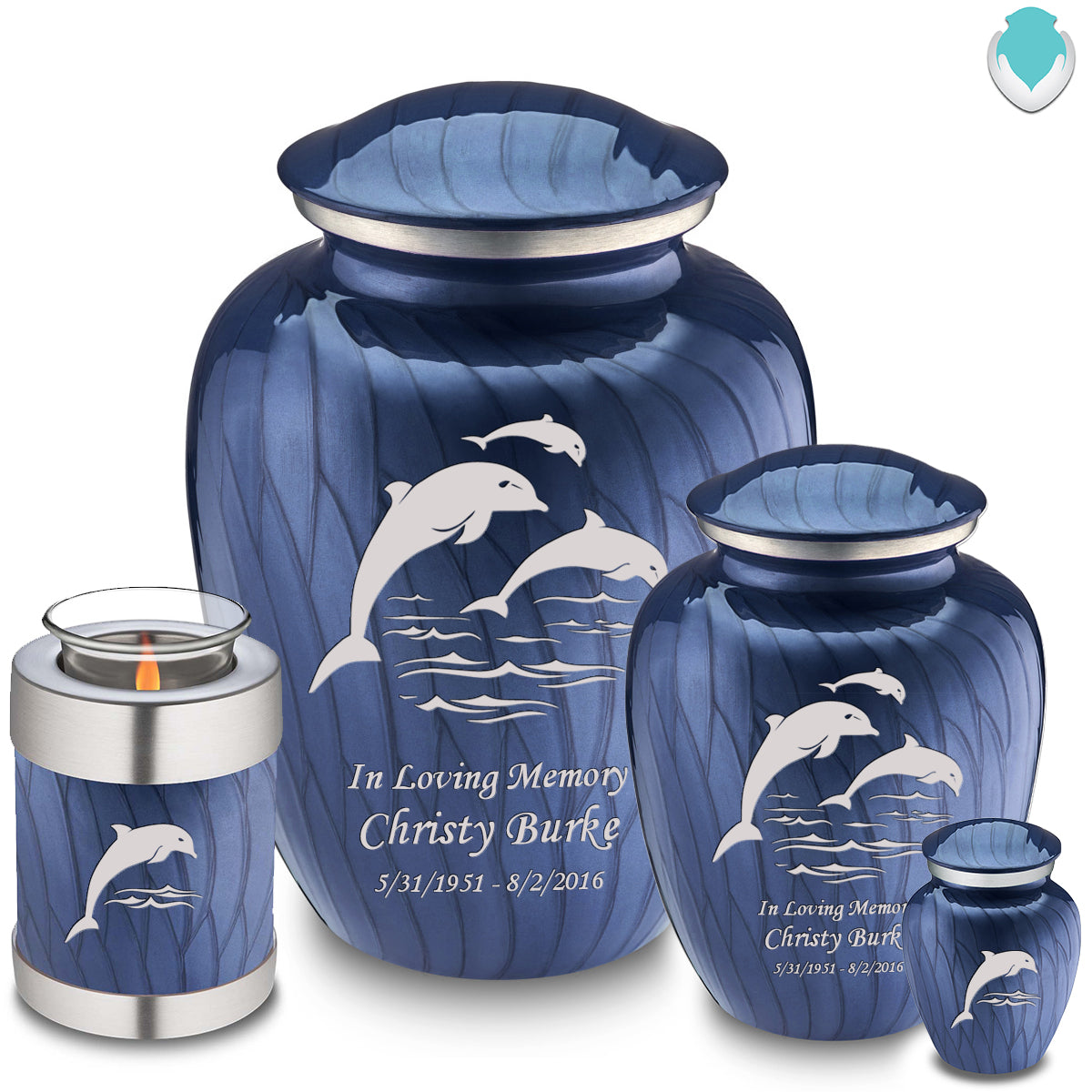 Adult Embrace Pearl Cobalt Blue Dolphin Cremation Urn