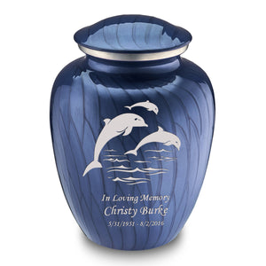 Adult Embrace Pearl Cobalt Blue Dolphin Cremation Urn