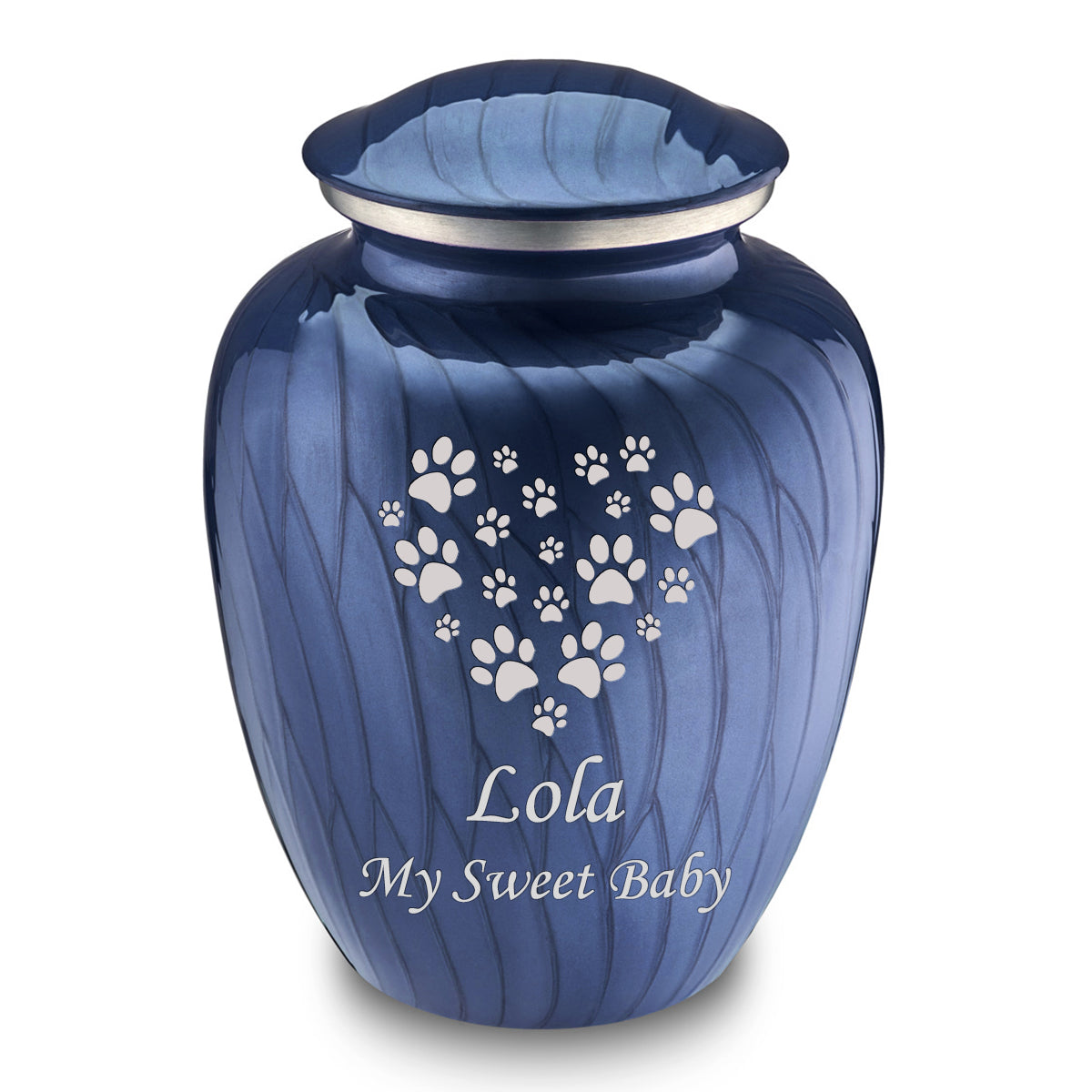 Large Embrace Pearl Cobalt Blue Heart Paws Pet Cremation Urn