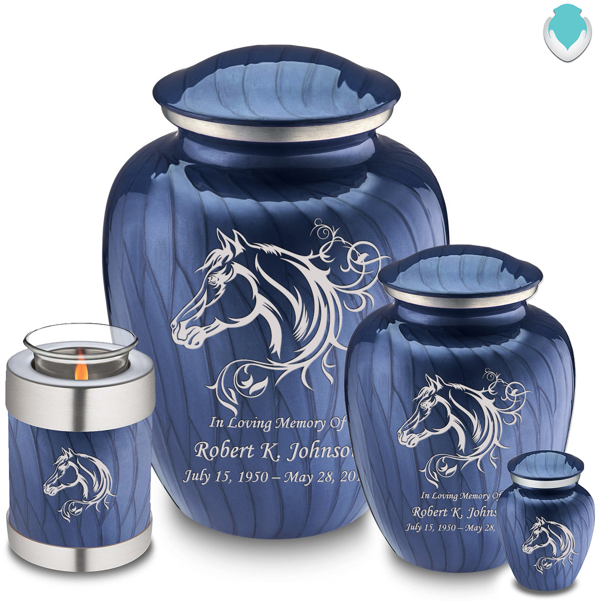 Adult Embrace Pearl Cobalt Blue Horse Cremation Urn