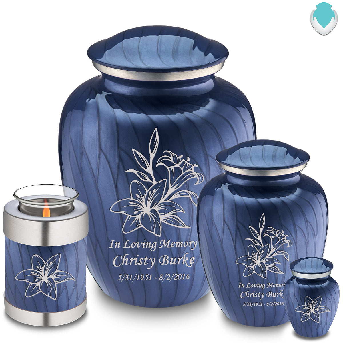Adult Embrace Pearl Cobalt Blue Lily Cremation Urn