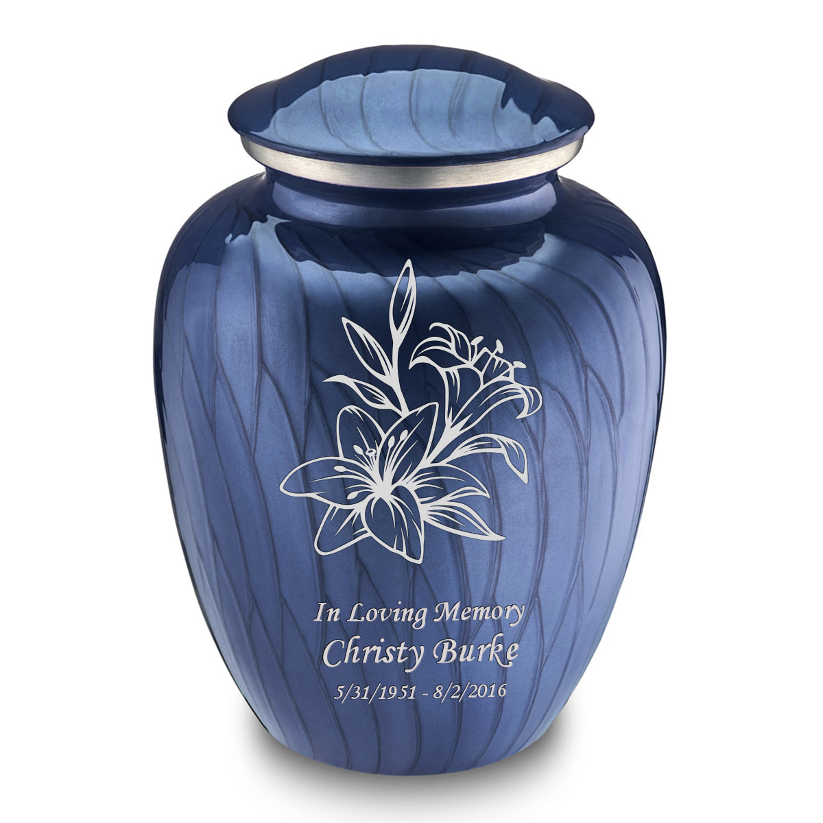 Adult Embrace Pearl Cobalt Blue Lily Cremation Urn