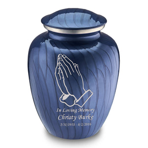 Adult Embrace Pearl Cobalt Blue Praying Hands Cremation Urn