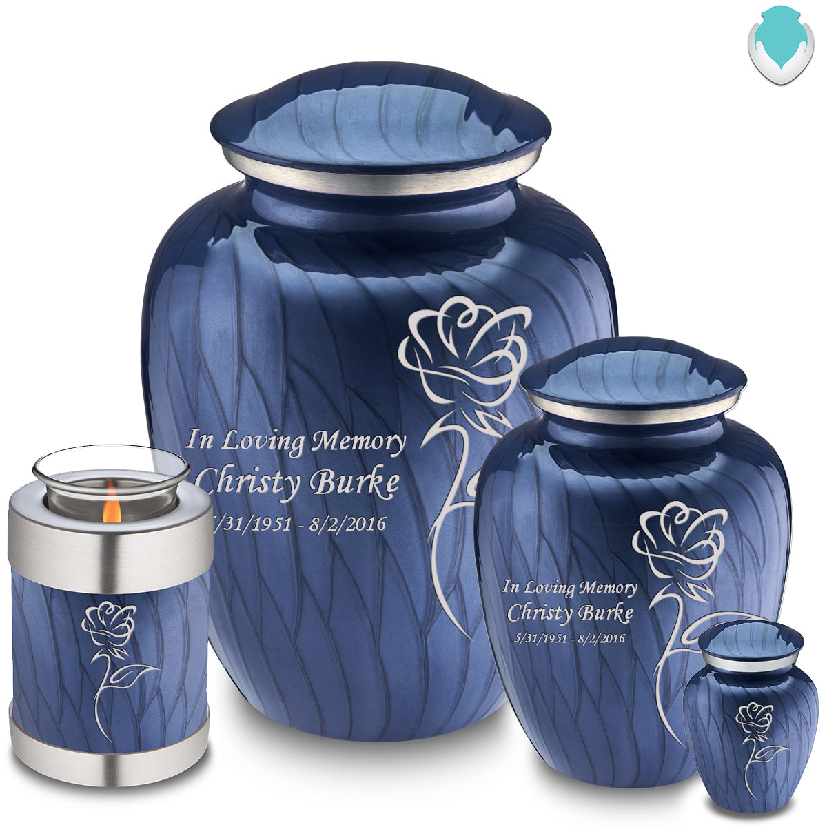 Adult Embrace Pearl Cobalt Blue Rose Cremation Urn