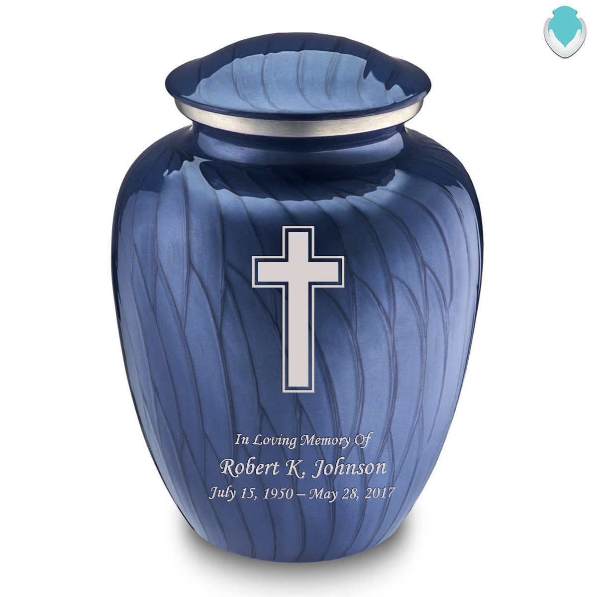 Adult Embrace Pearl Cobalt Blue Simple Cross Cremation Urn