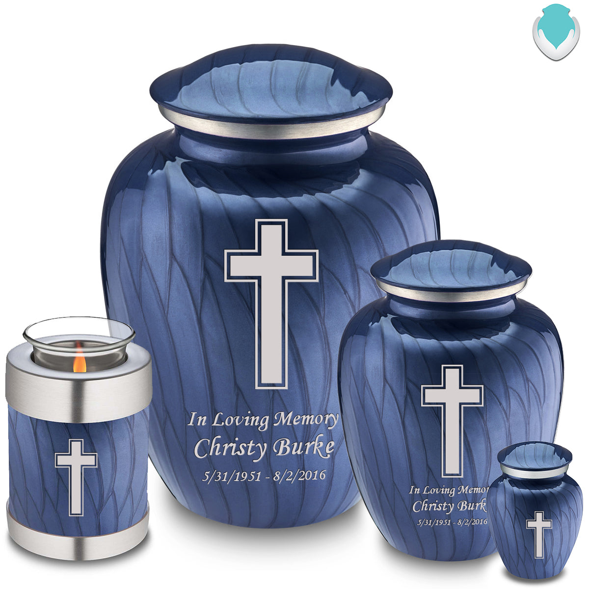 Adult Embrace Pearl Cobalt Blue Simple Cross Cremation Urn