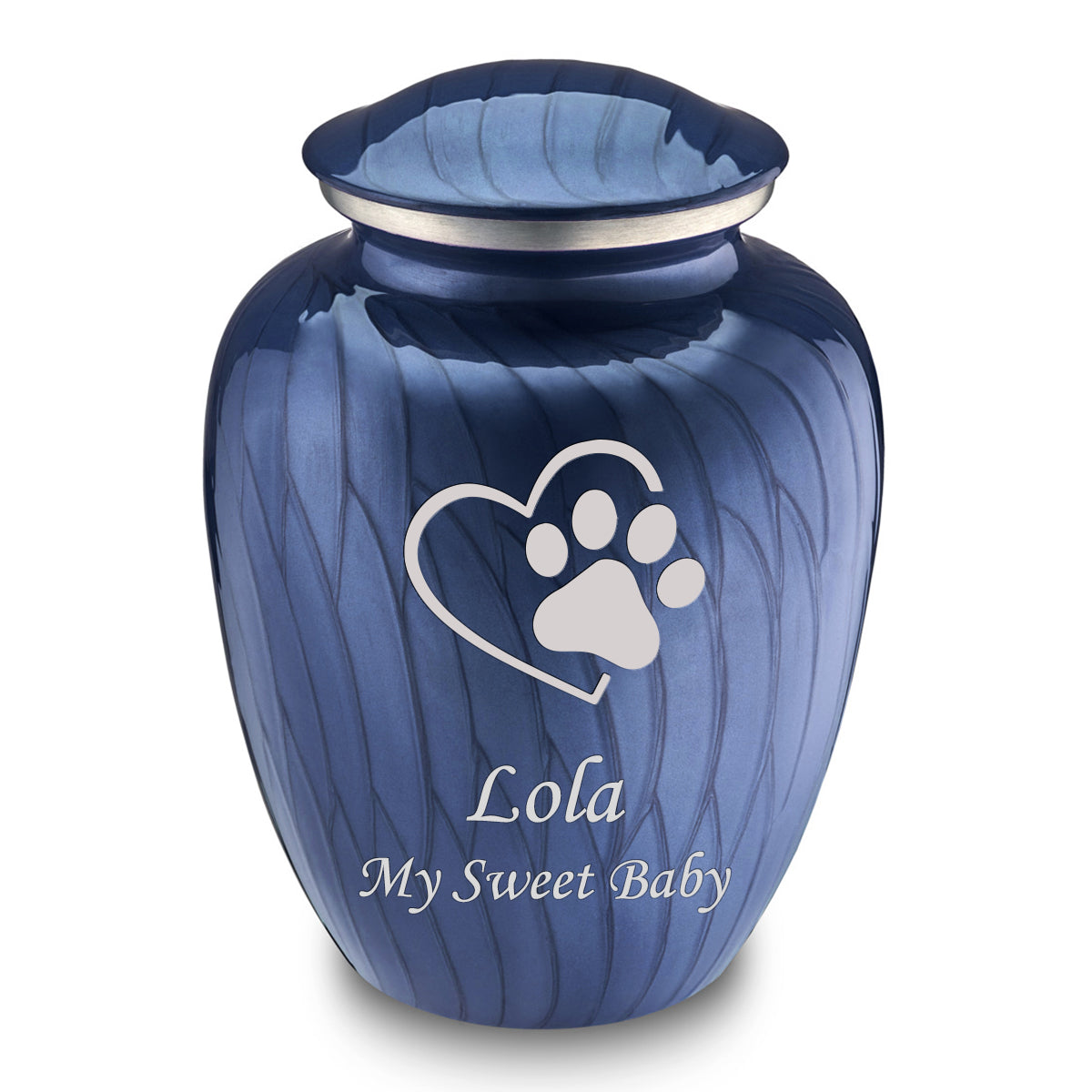 Large Embrace Pearl Cobalt Blue Single Paw Heart Pet Cremation Urn