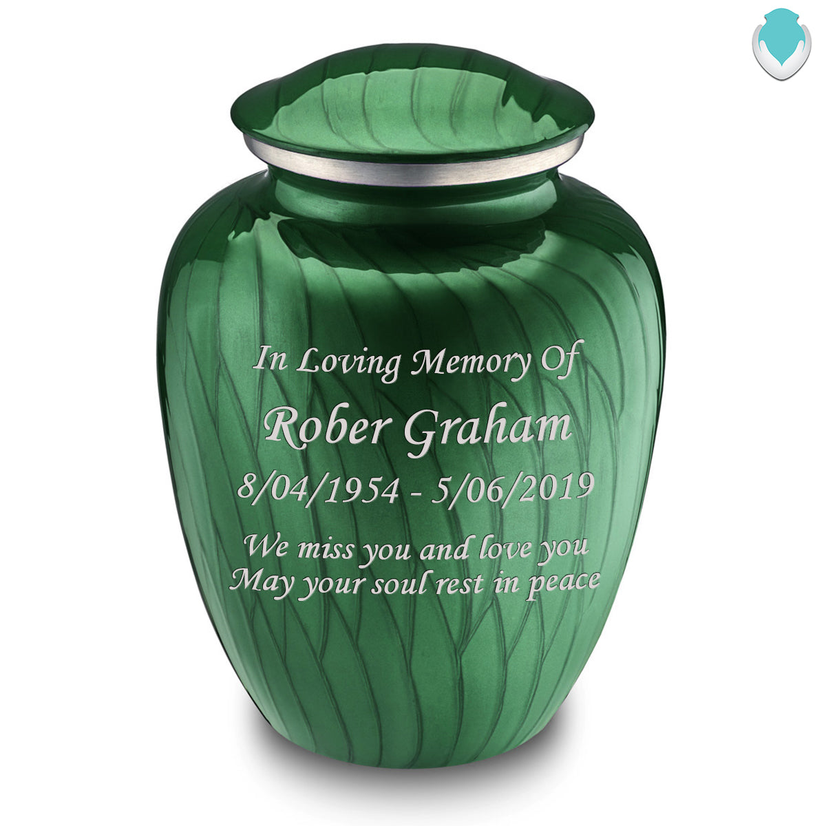 Adult Embrace Pearl Green Custom Engraved Cremation Urn