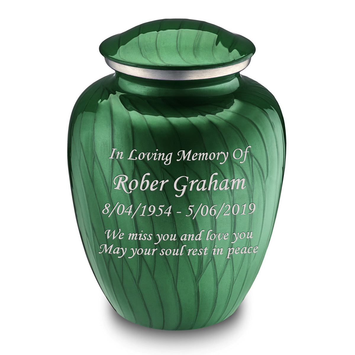 Adult Embrace Pearl Green Custom Engraved Cremation Urn