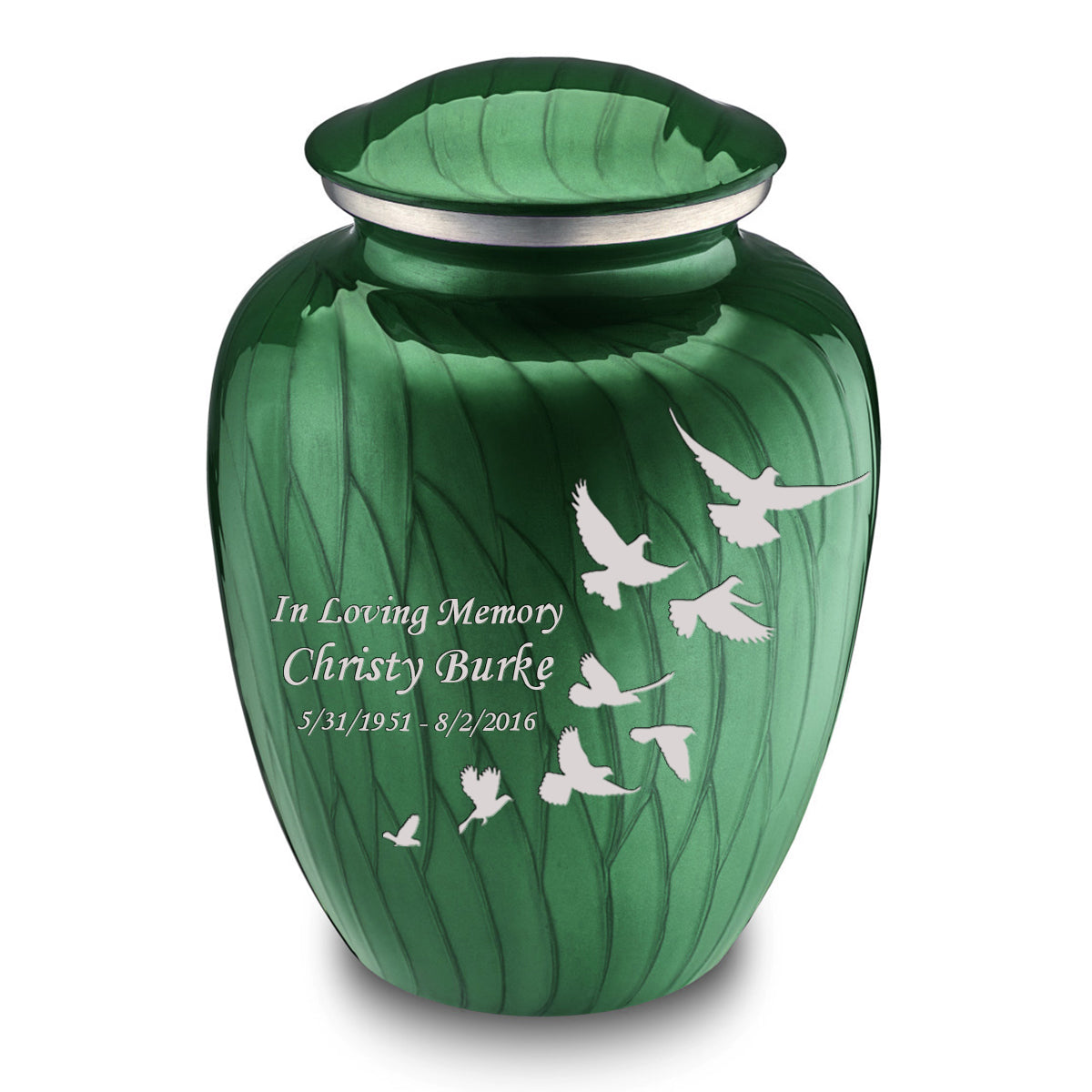 Adult Embrace Pearl Green Doves Cremation Urn
