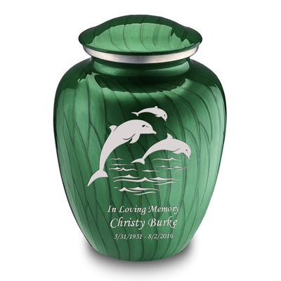 Adult Embrace Pearl Green Dolphins Cremation Urn