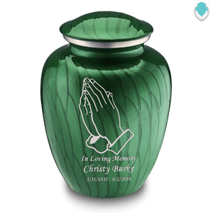 Adult Embrace Pearl Green Praying Hands Cremation Urn
