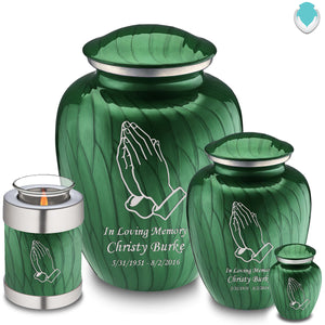 Adult Embrace Pearl Green Praying Hands Cremation Urn