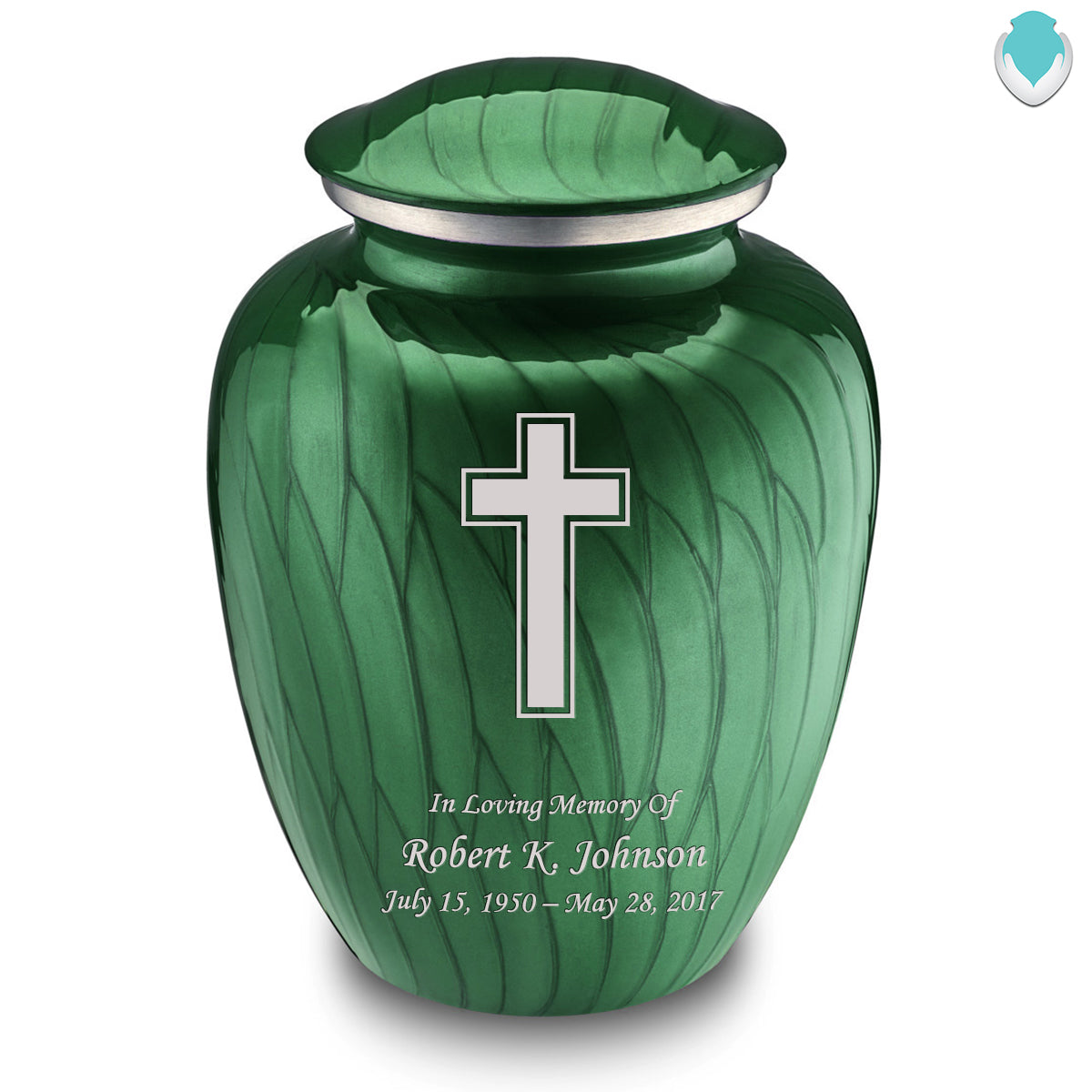 Adult Embrace Pearl Green Simple Cross Cremation Urn