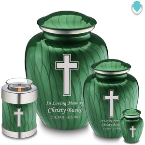 Adult Embrace Pearl Green Simple Cross Cremation Urn