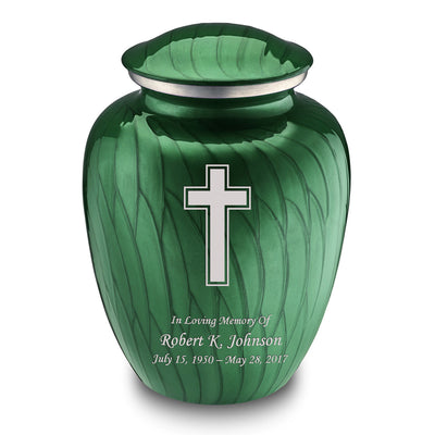 Adult Embrace Pearl Green Simple Cross Cremation Urn