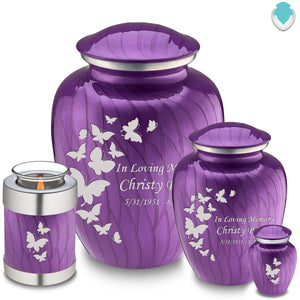 Collection of 4 Different Sized Embrace Pearl Purple Butterflies Printed Cremation Urns