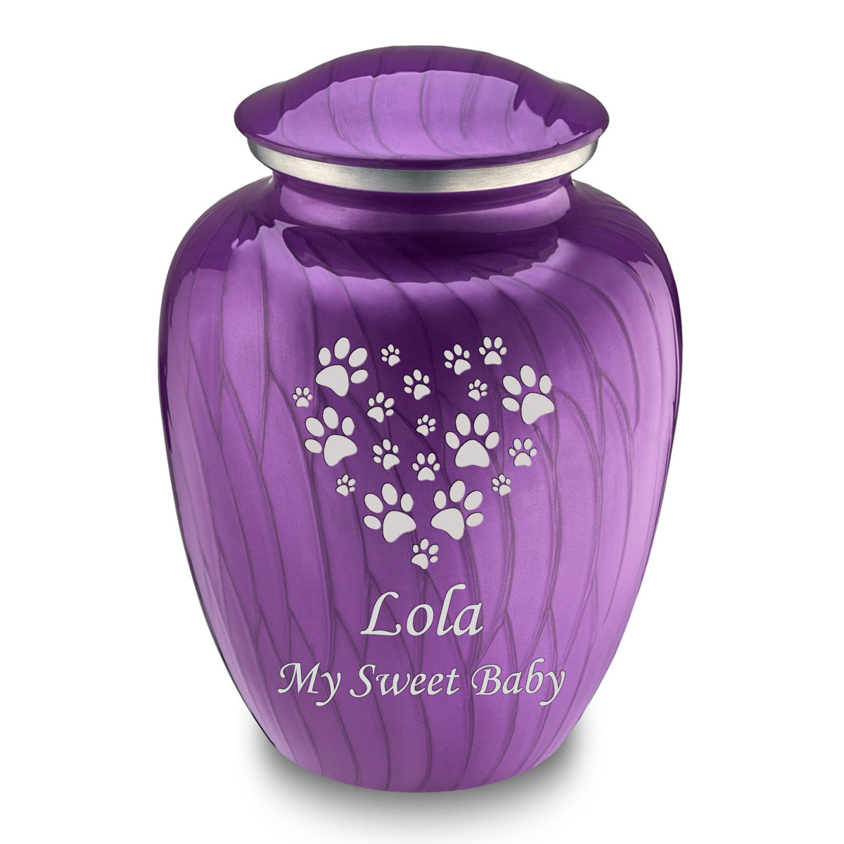 Large Embrace Pearl Purple Heart Paws Pet Cremation Urn