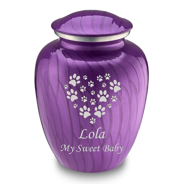 Large Embrace Pearl Purple Heart Paws Pet Cremation Urn