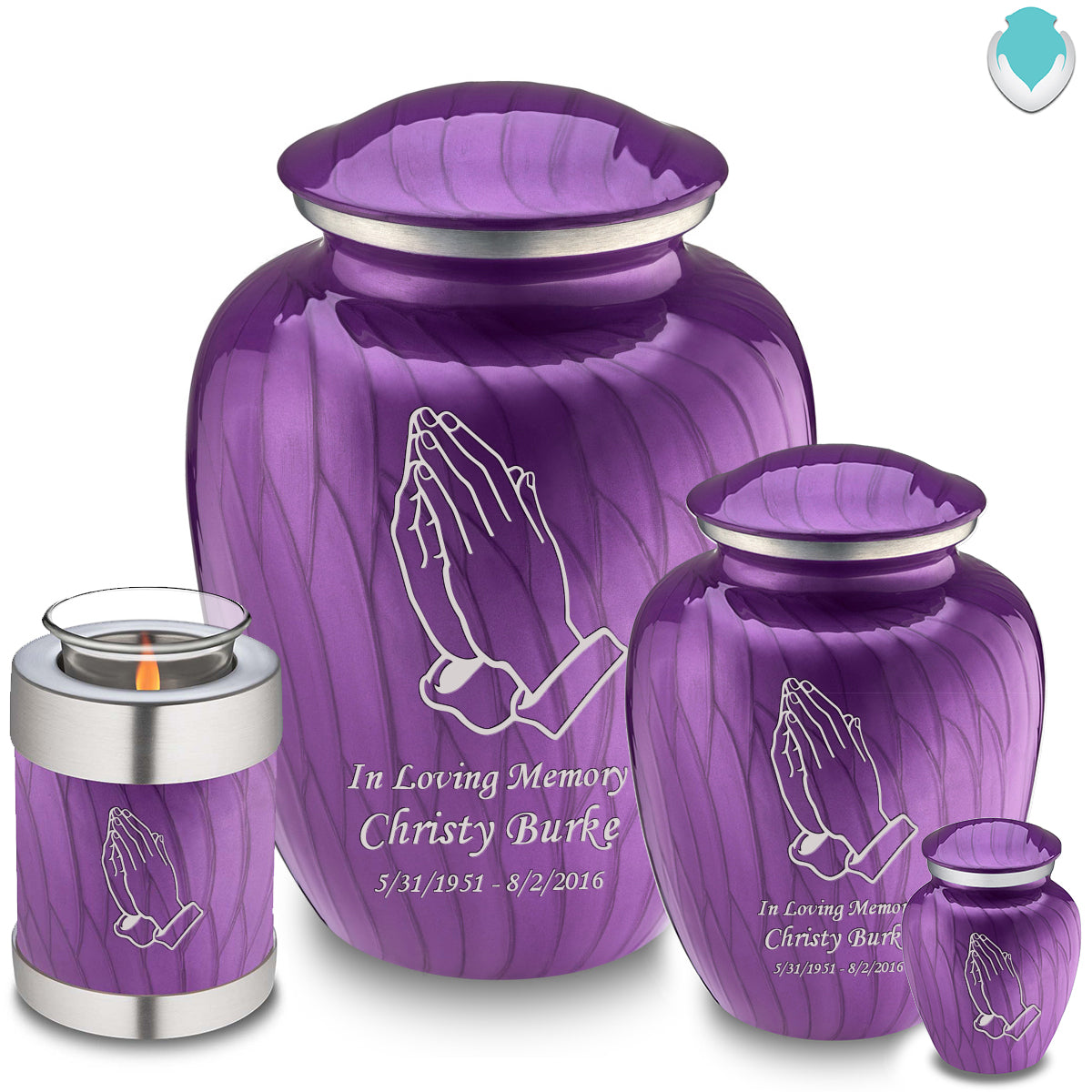 Adult Embrace Pearl Purple Praying Hands Cremation Urn