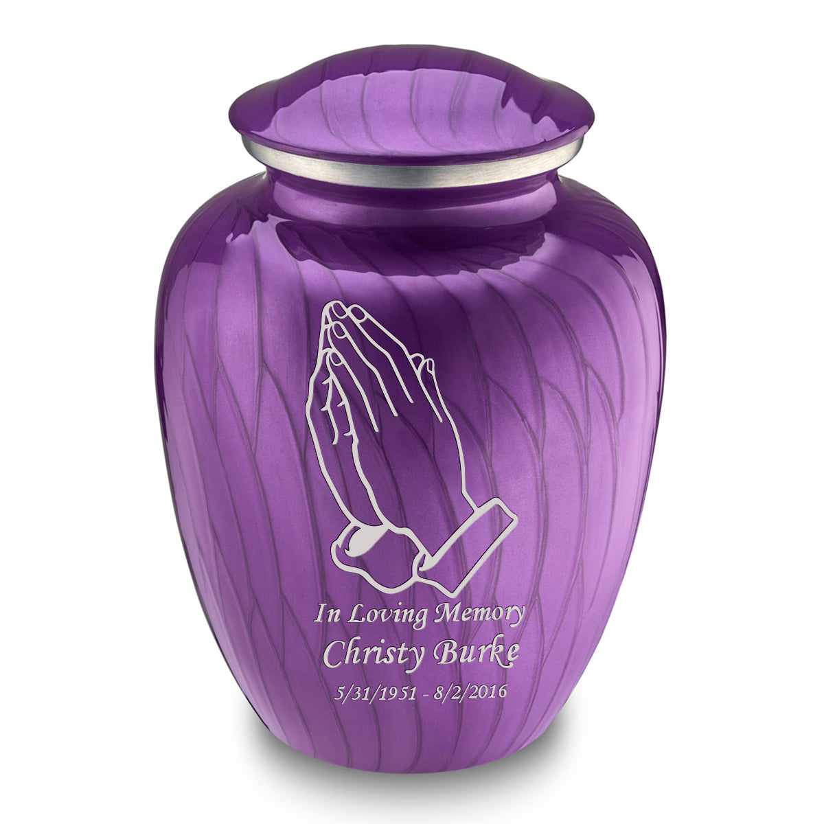 Adult Embrace Pearl Purple Praying Hands Cremation Urn