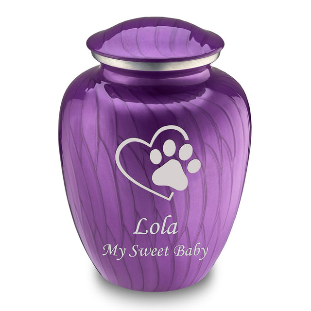 Large Embrace Pearl Purple Single Paw Heart Pet Cremation Urn