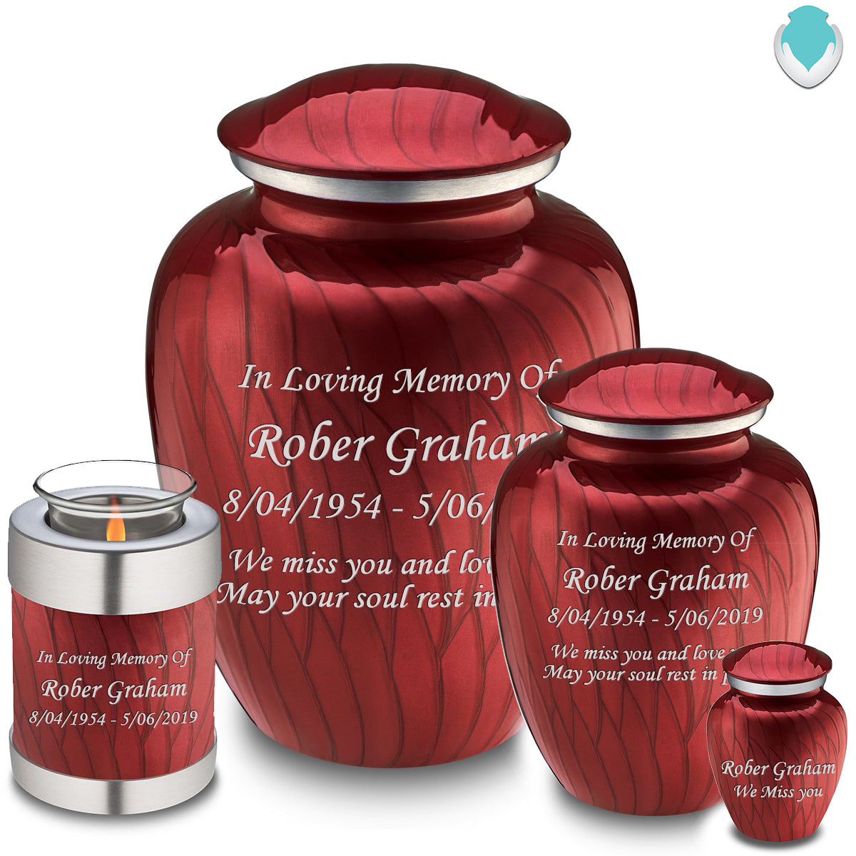 Adult Embrace Pearl Candy Red Custom Engraved Cremation Urn