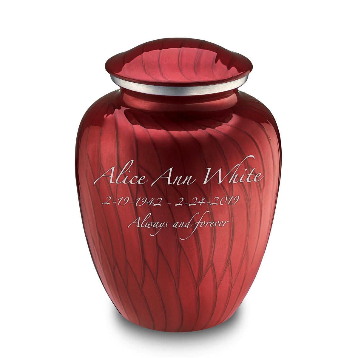 Adult Embrace Pearl Candy Red Custom Engraved Cremation Urn