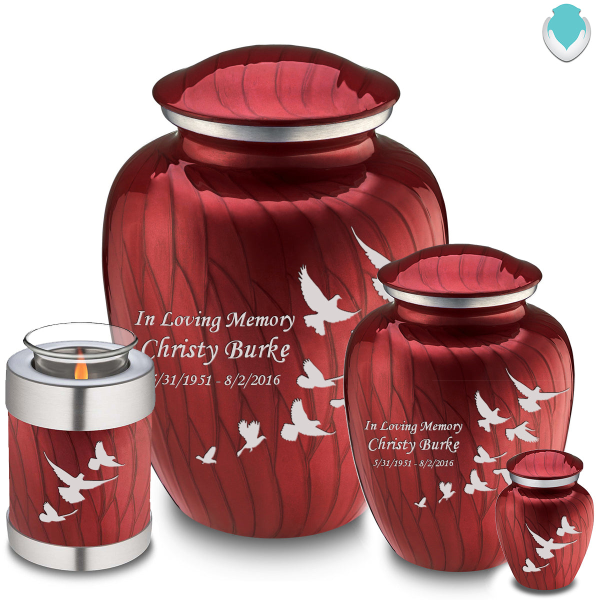 Adult Embrace Pearl Candy Red Doves Cremation Urn