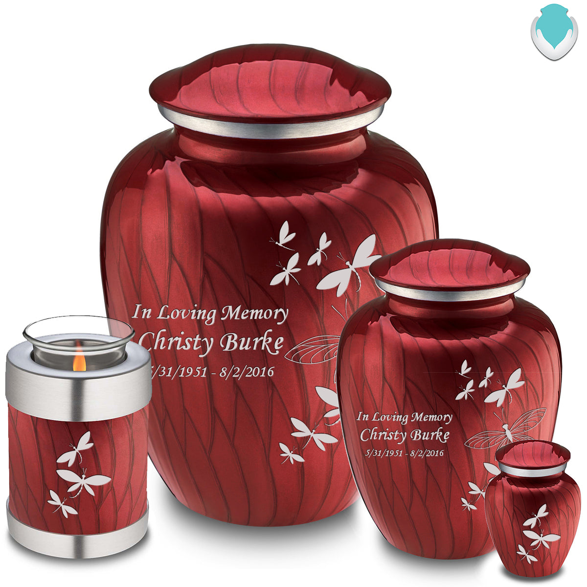 Adult Embrace Pearl Candy Red Dragonflies Cremation Urn