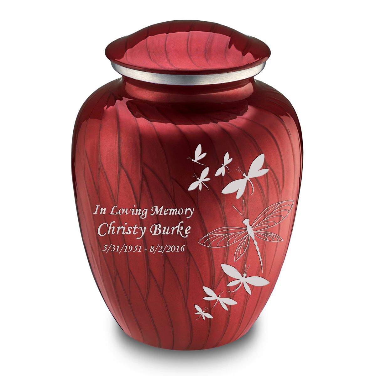 Adult Embrace Pearl Candy Red Dragonflies Cremation Urn