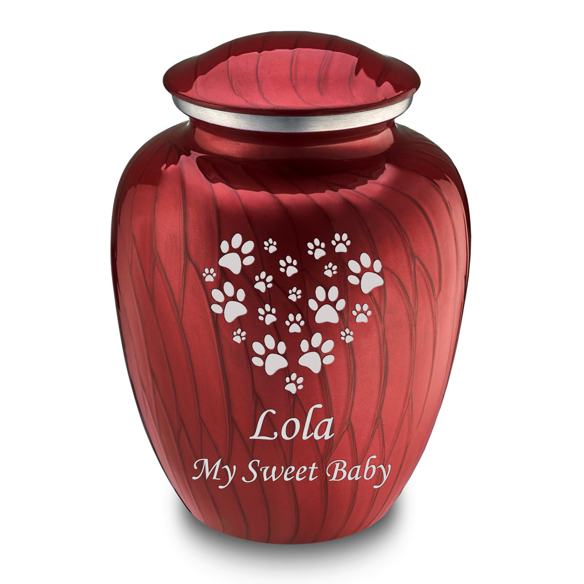 Large Embrace Pearl Candy Red Heart Paws Pet Cremation Urn
