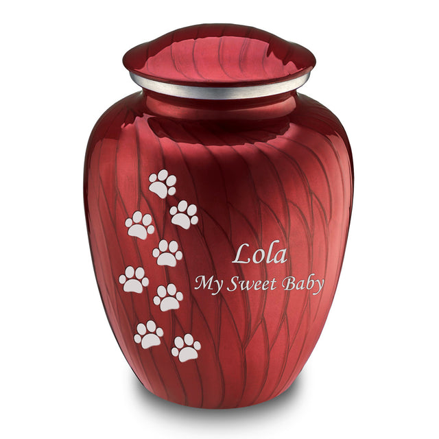 Large Embrace Pearl Candy Red Walking Paws Pet Cremation Urn