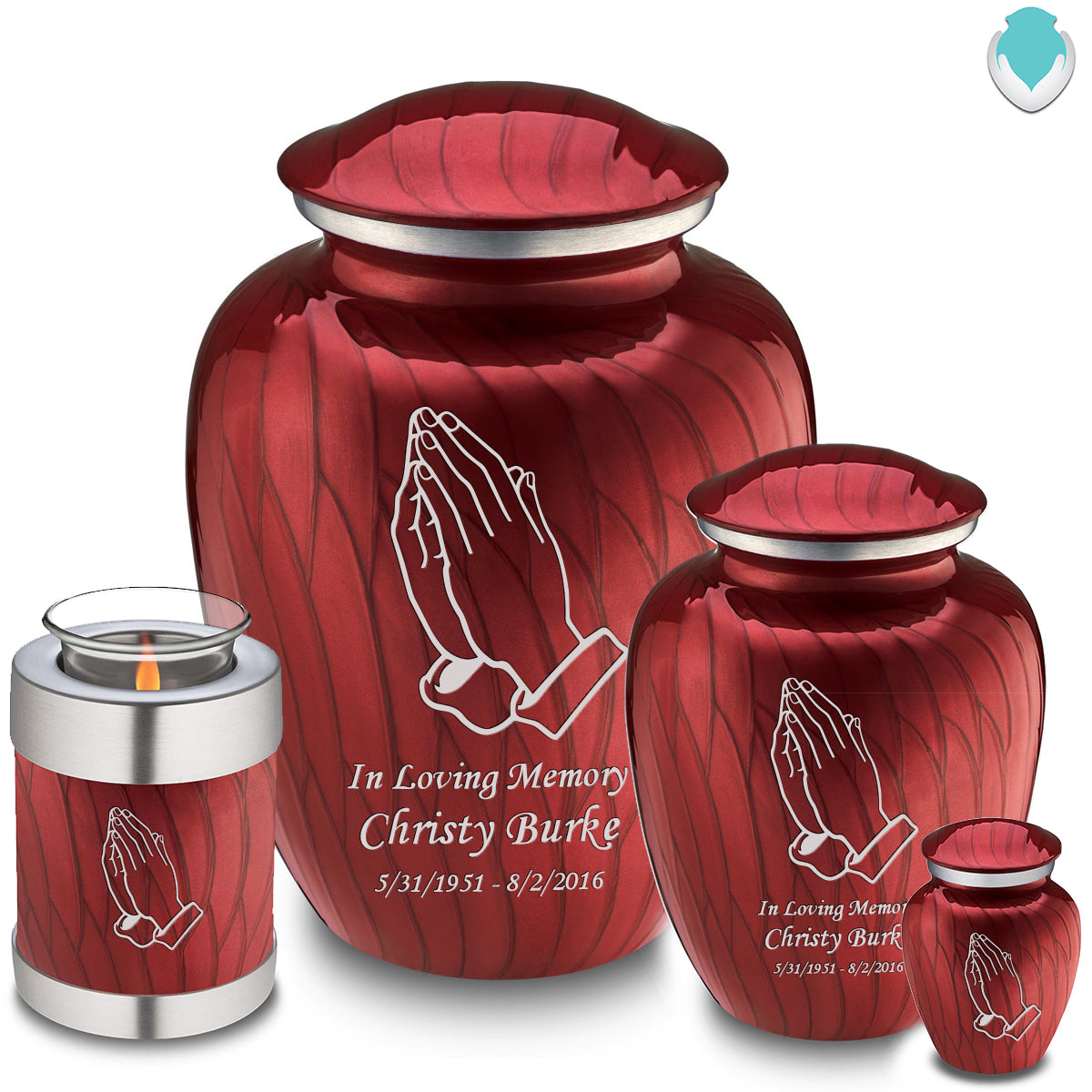 Adult Embrace Pearl Candy Red Praying Hands Cremation Urn
